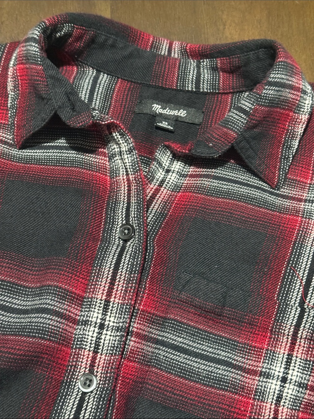 Madewell Red, Black, and White Plaid Button-Down Shirt XS